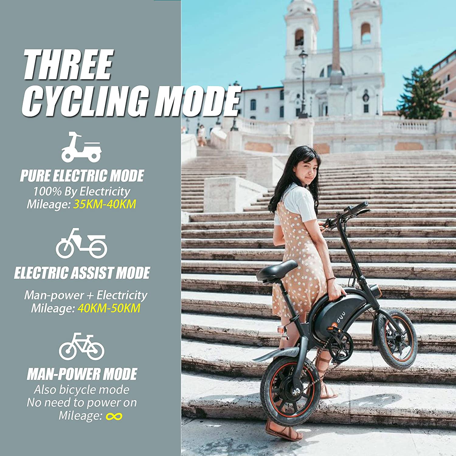 DYU Vélo électrique Pliant pour Adultes, D3F 14 Vitesse Réglable Urban  Bike, 250W Moteur Vitesse 25 km/h, 50km la Longue Portée, 36V 10Ah  Batterie, Siège réglable, City E-Bike - Boutique en ligne