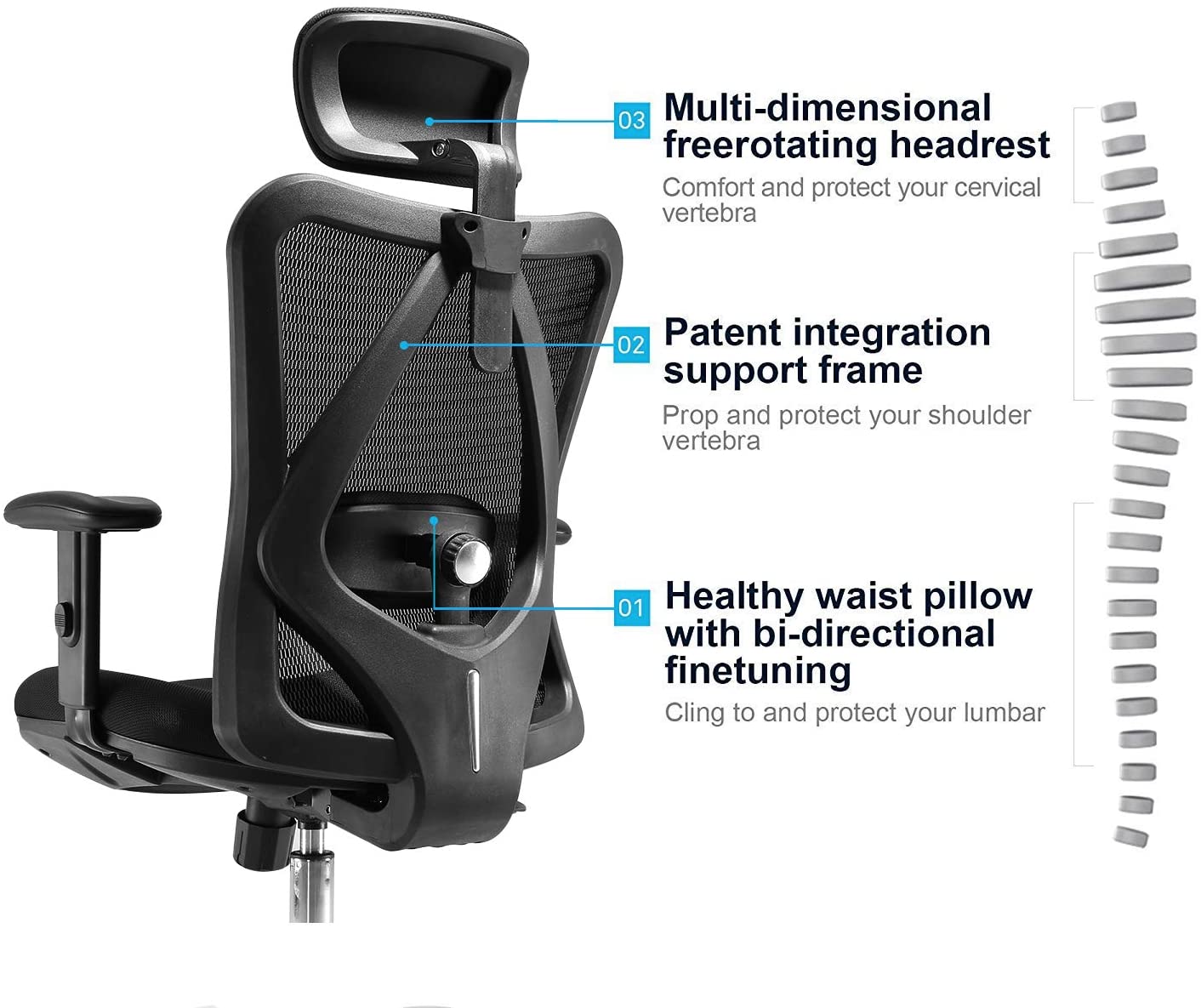 SIHOO Chaise de bureau ergonomique moderne, chaise de bureau, respirante  accoudoir relevable ~ noir