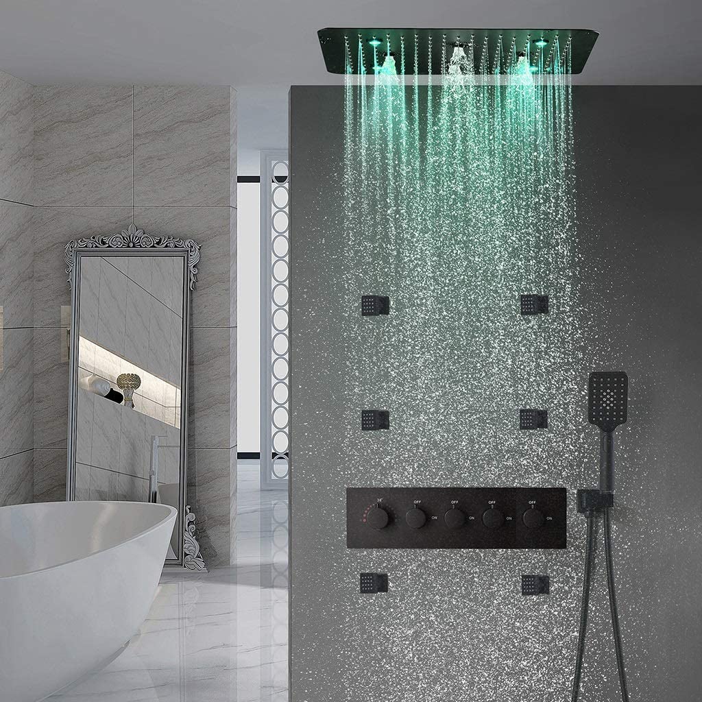 Senlesen Système de tour de douche à panneau mural multifonctionnel en  nickel brossé avec douche à jets d'eau et jets de massage et douche à main  - Wayfair Canada