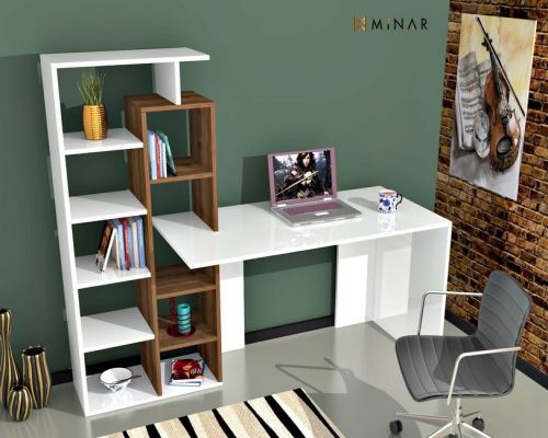Bureau avec une bibliothèque intégrée de 4 tablettes de Homestar en bois  naturel 