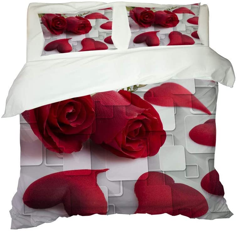 Parure de lit Vintage, housse de couette 220x200 avec taie d'oreiller,  imprimé romantique Rose, pour Queen Size et King Size - AliExpress