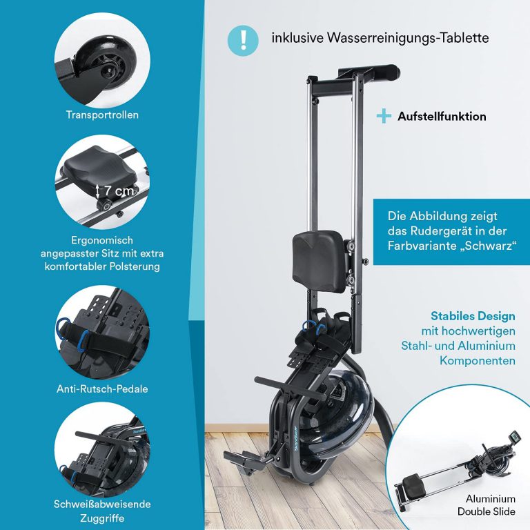 Rameur à Eau V-W1 Mettlematic – Pliable, Résistance 6 Niveaux, Max 160 Kg, Connecté