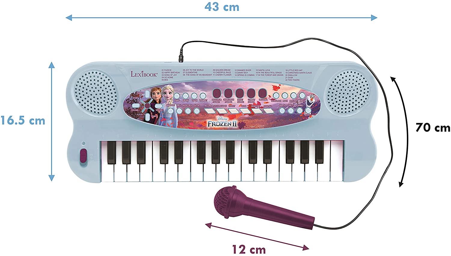 Lexibook- Clavier électronique La Reine des Neiges 2 Elsa Anna Olaf, Piano  32 Touches, Microphone pour Chanter, 22 Morceaux de démonstration, A Piles,  Bleu/Violet, K703FZ_50 : : Jouets